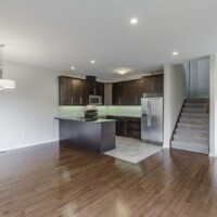 modern kitchen and living room in a new house